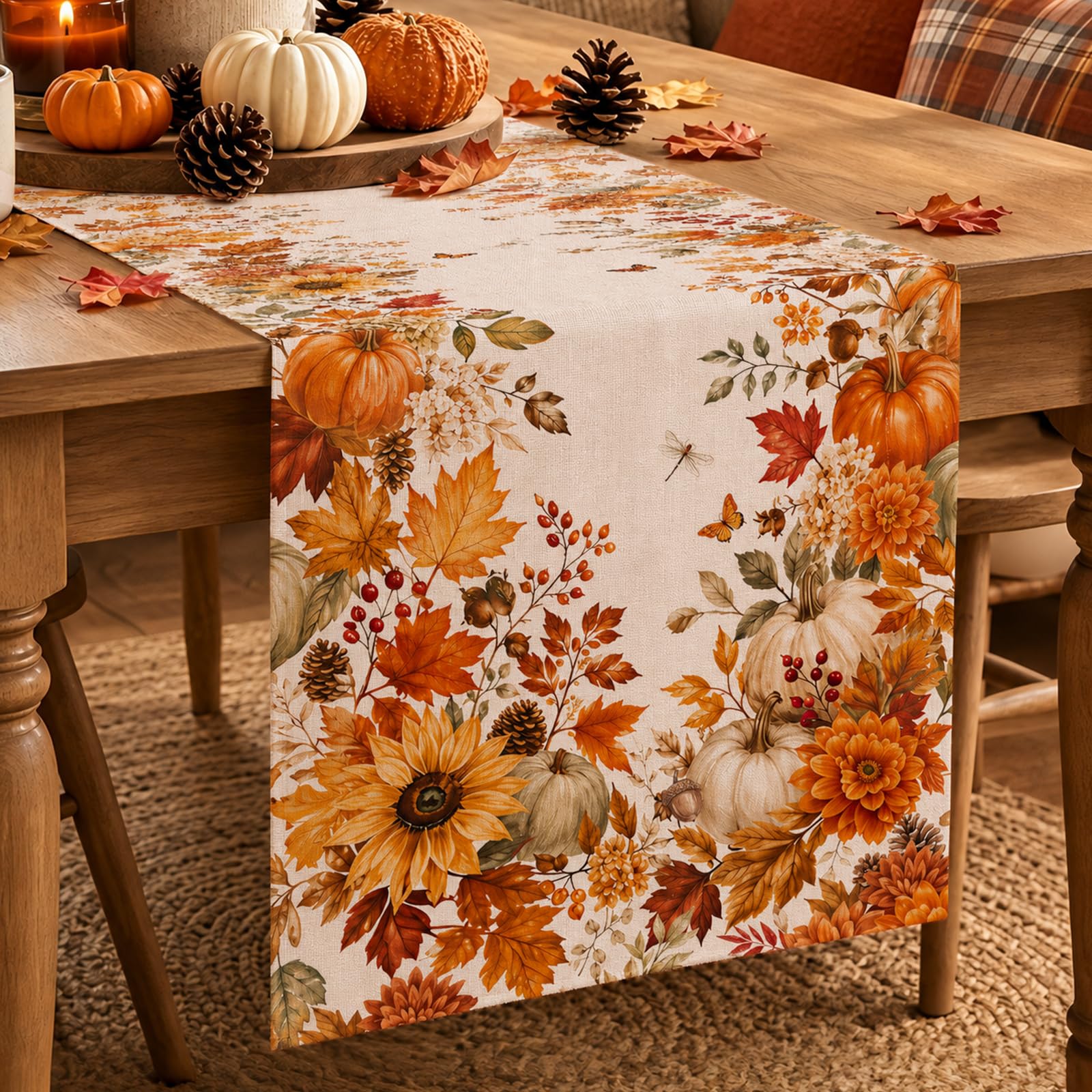 Autumn Sunflower Pumpkin Maple - огляд і ціна Linen Table Runner