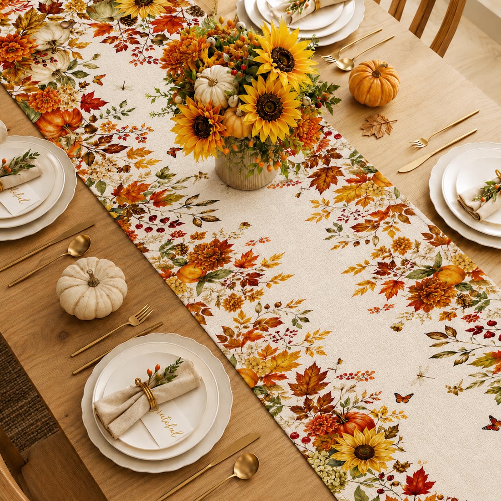 Autumn Sunflower Pumpkin Maple - огляд і ціна Linen Table Runner